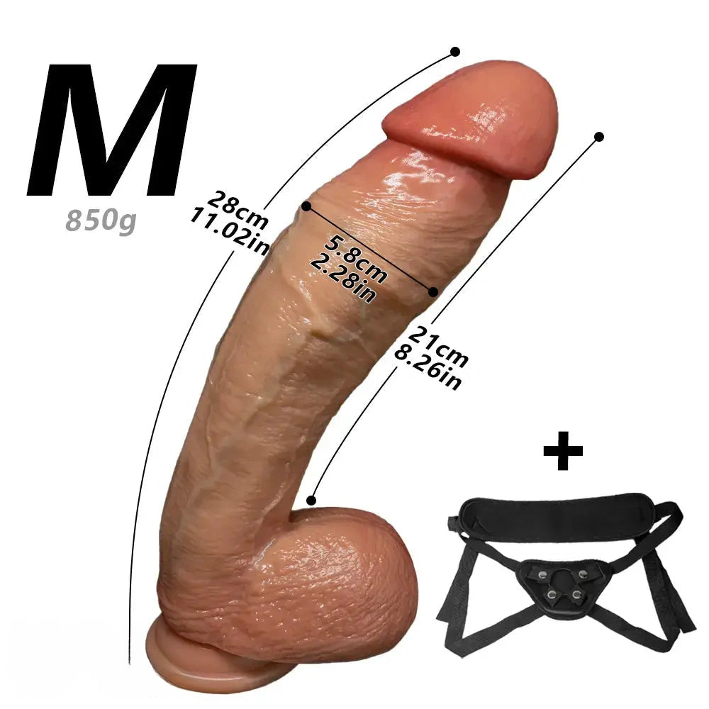8.07in 11.02in 14.17in Curved Strap on Real Realistic Skin Texture Dildo