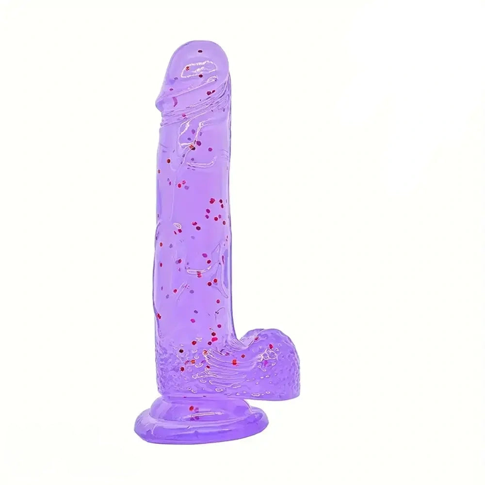 8.07in Sequin Crystal Color Faux PVC Adult Self-Pleasure Cock Dildo