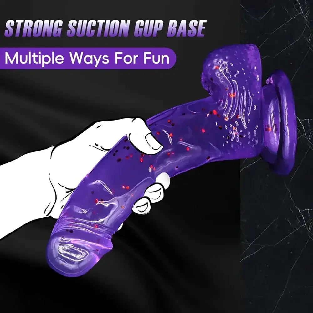 8.07in Sequin Crystal Color Faux PVC Adult Self-Pleasure Cock Dildo