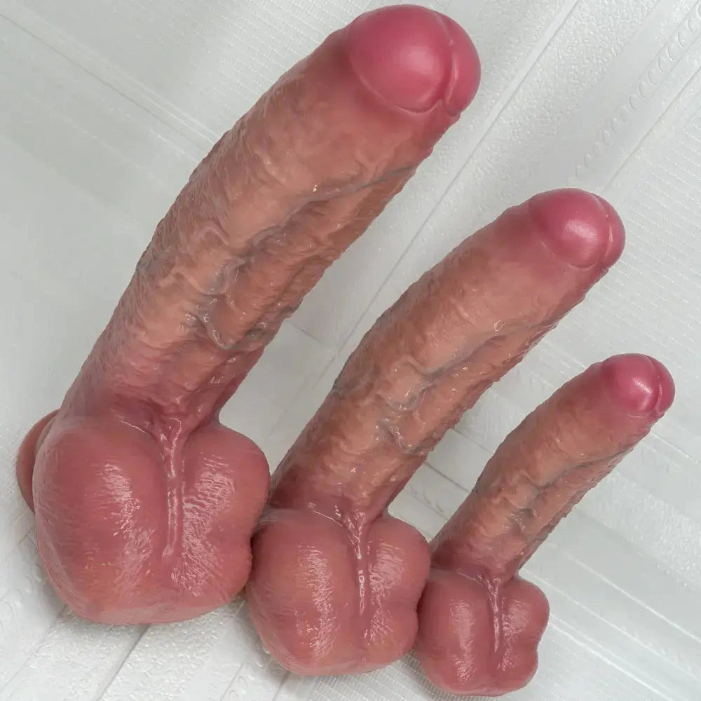8.07in 9.84in 12in Dual Density Silicone Foreskin Uncut Strap on Dildo