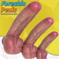 8.07in 9.84in 12in Dual Density Silicone Foreskin Uncut Strap on Dildo