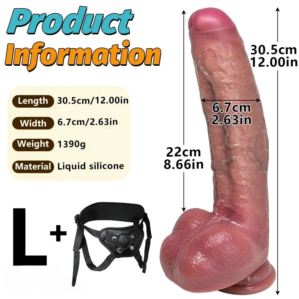 8.07in 9.84in 12in Dual Density Silicone Foreskin Uncut Strap on Dildo