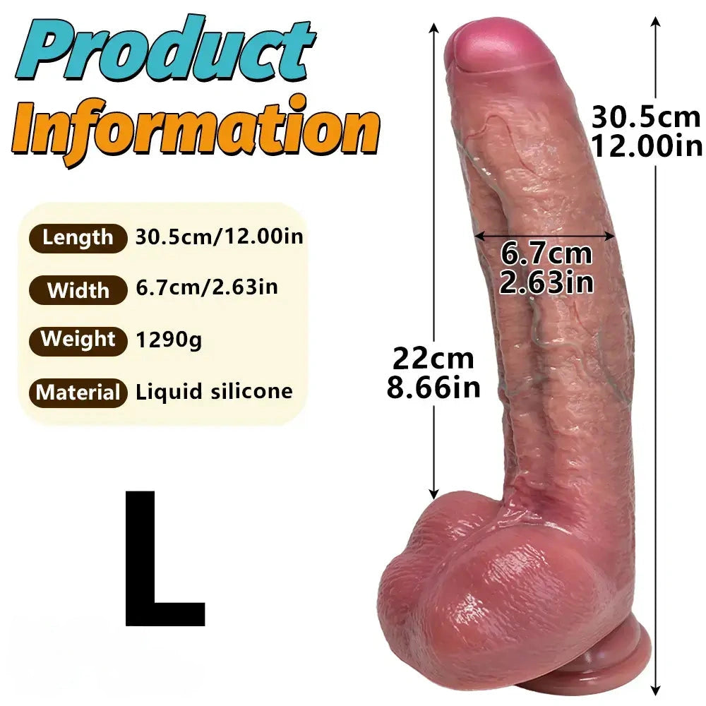 8.07in 9.84in 12in Dual Density Silicone Foreskin Uncut Strap on Dildo