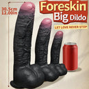 8.07in 9.84in 12in Foreskin Big Dildo Strap on Realistic Uncut Glans Soft Cock