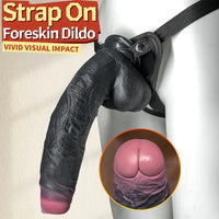 8.07in 9.84in 12in Foreskin Big Dildo Strap on Realistic Uncut Glans Soft Cock