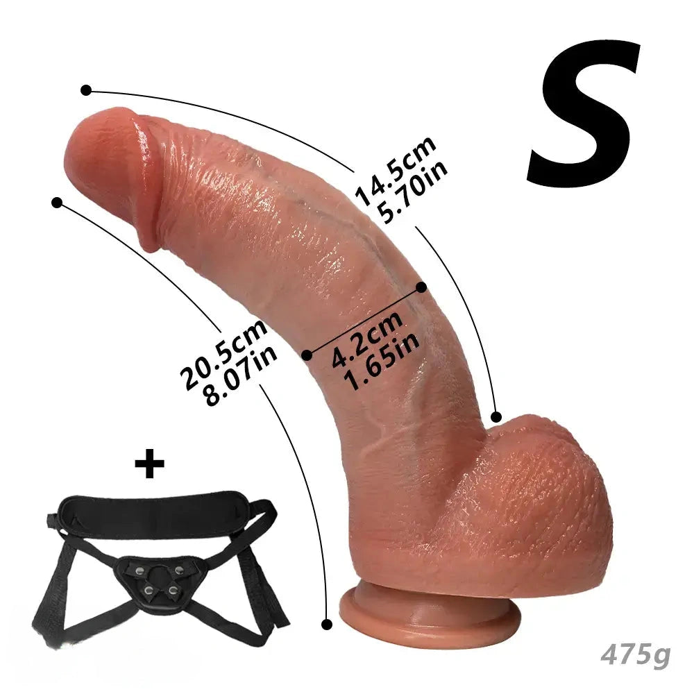 8.07in 9.84in Curved Silicone Soft Big Strap on Dildo Female Masturbator