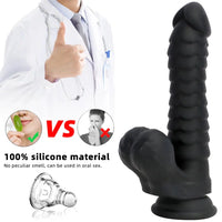 8.07in Big Black Fantasy Double Layer Silicone Soft Scale Caterpillar Dildo