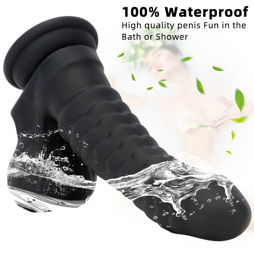 8.07in Big Black Fantasy Double Layer Silicone Soft Scale Caterpillar Dildo