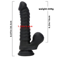 8.07in Big Black Fantasy Double Layer Silicone Soft Scale Caterpillar Dildo