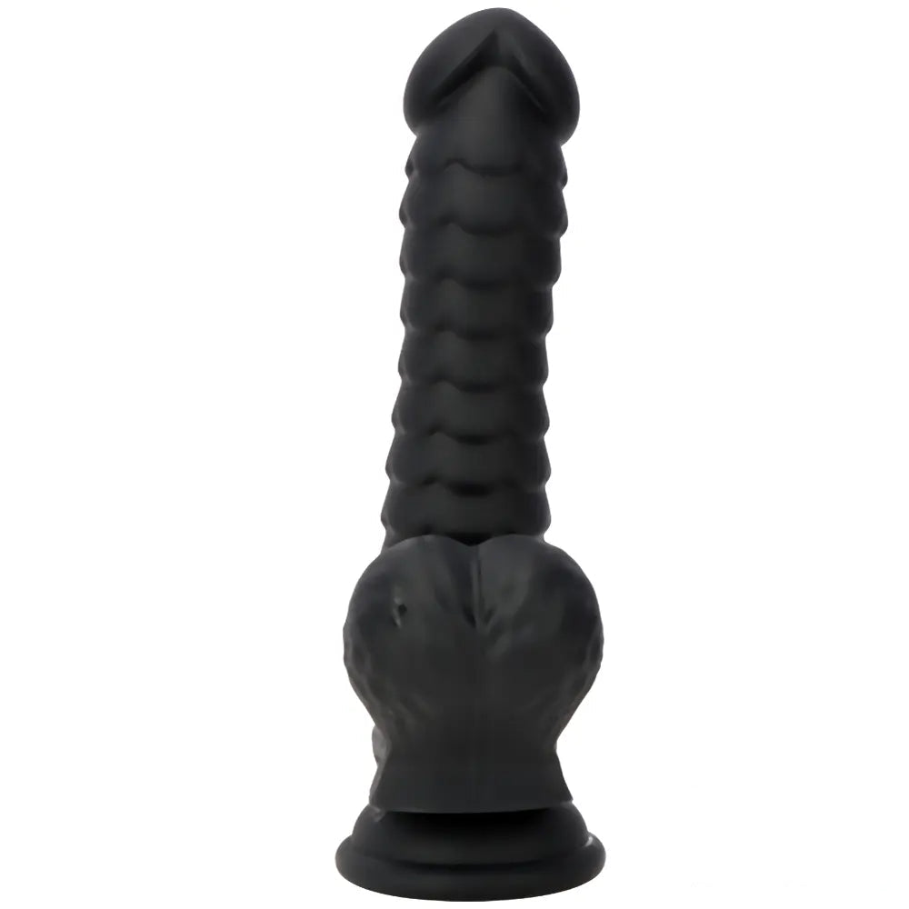 8.07in Big Black Fantasy Double Layer Silicone Soft Scale Caterpillar Dildo