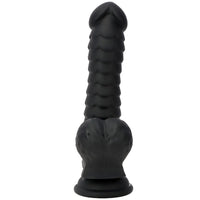 8.07in Big Black Fantasy Double Layer Silicone Soft Scale Caterpillar Dildo
