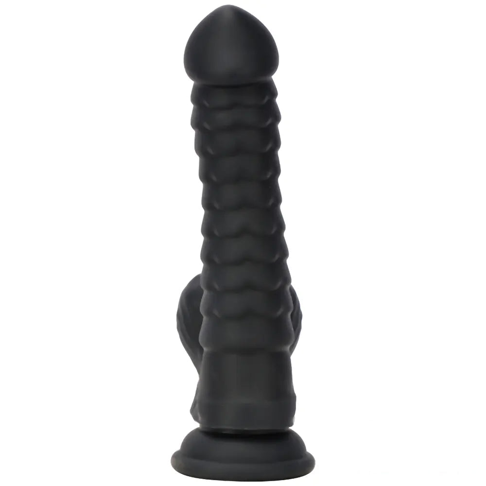 8.07in Big Black Fantasy Double Layer Silicone Soft Scale Caterpillar Dildo