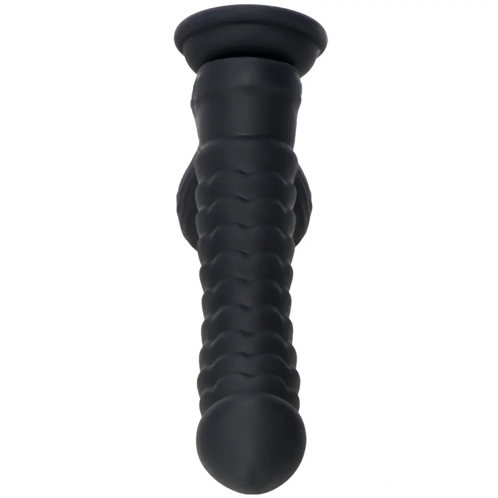 8.07in Big Black Fantasy Double Layer Silicone Soft Scale Caterpillar Dildo