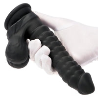 8.07in Big Black Fantasy Double Layer Silicone Soft Scale Caterpillar Dildo