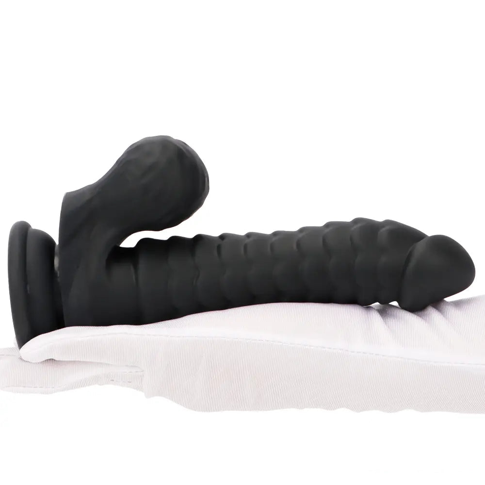 8.07in Big Black Fantasy Double Layer Silicone Soft Scale Caterpillar Dildo