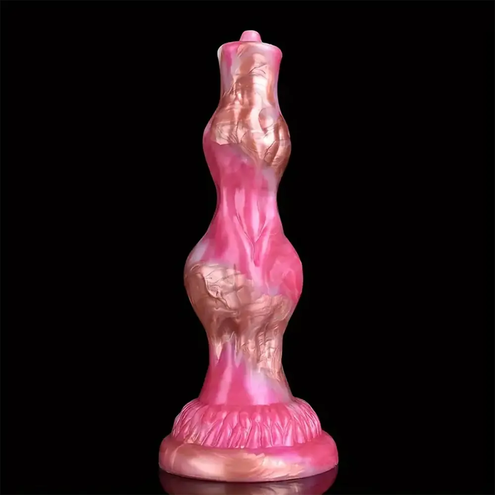 8.07in Fantasy Silicone Soft Dog Knot Big Prostate Anal Golden Rose Dildo