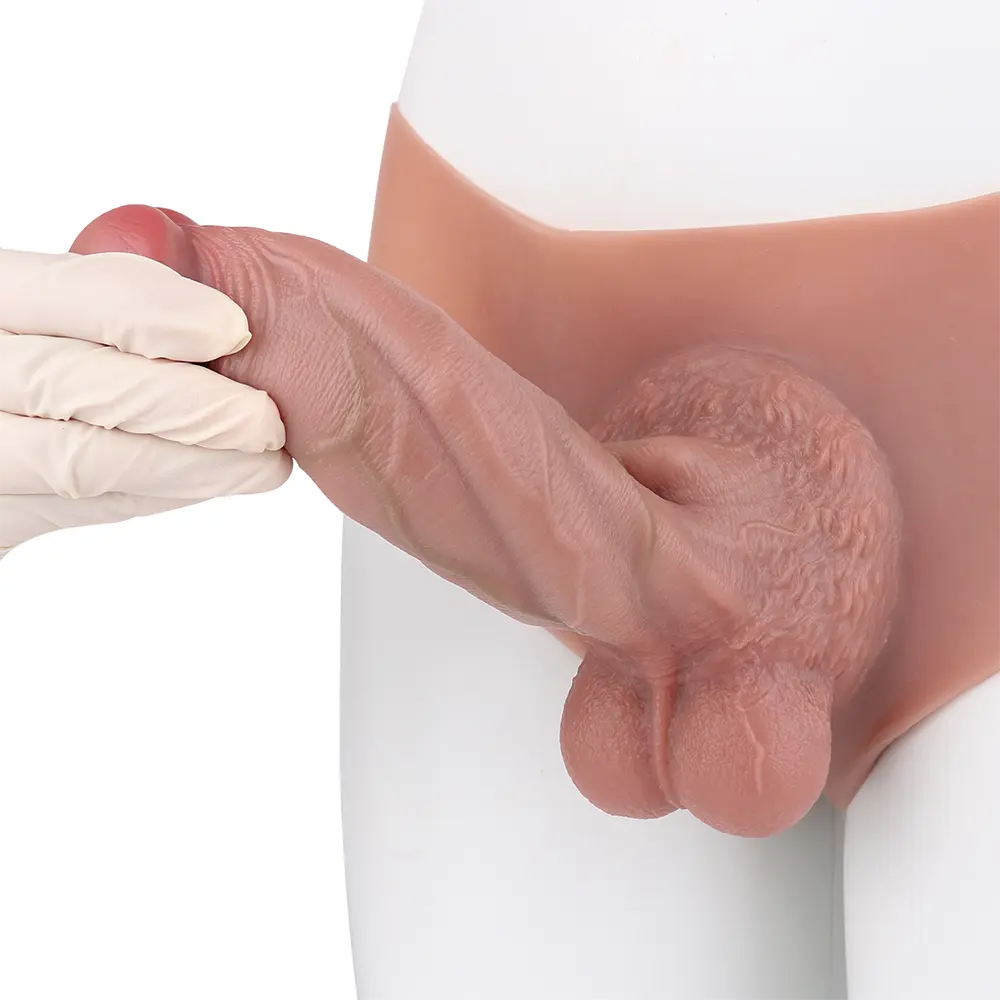 8.07in Hollow Penis Dildo Sleeve Silicone Soft Pants For Penis Thicken Supplies