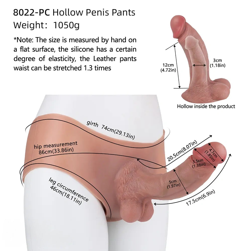 8.07in Hollow Penis Dildo Sleeve Silicone Soft Pants For Penis Thicken Supplies