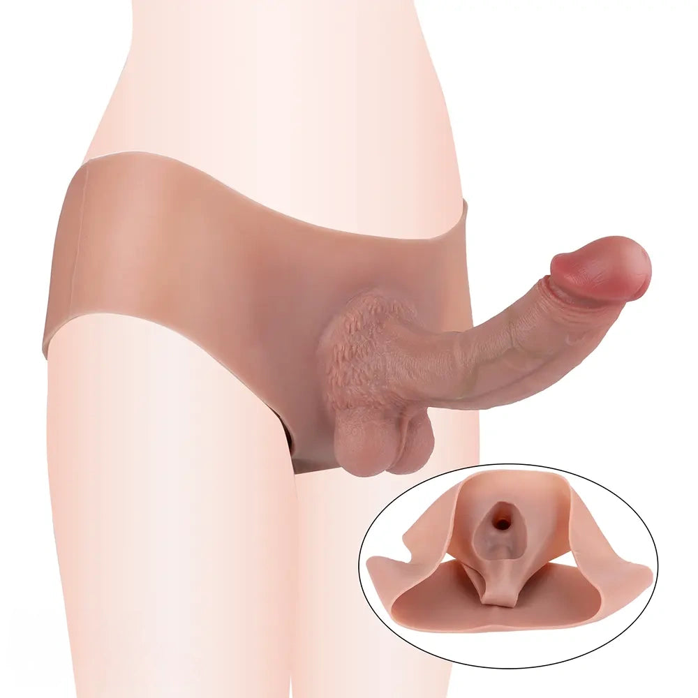 8.07in Hollow Penis Dildo Sleeve Silicone Soft Pants For Penis Thicken Supplies