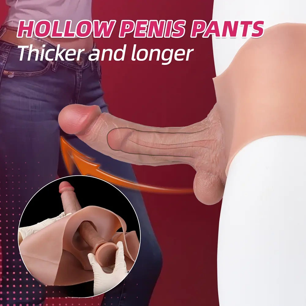 8.07in Hollow Penis Dildo Sleeve Silicone Soft Pants For Penis Thicken Supplies