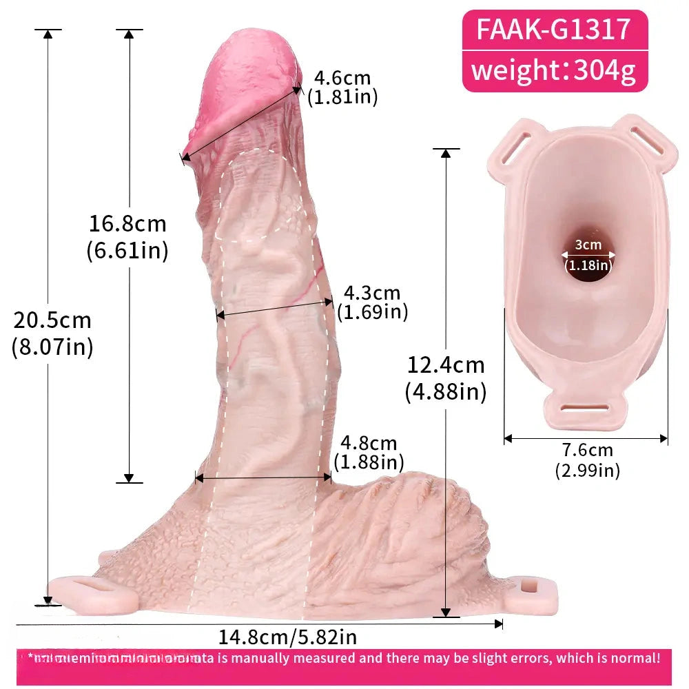 8.07in Realistic Strap on Penis Extender Cock Sleeve Dildo Stretchable Cock Ring