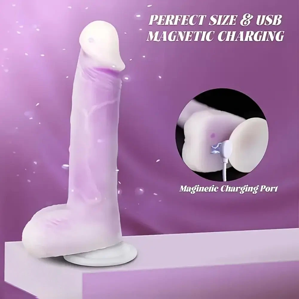 8.07in Silicone With Infrared Sensor Two-color Gradient Vibrating Dildo