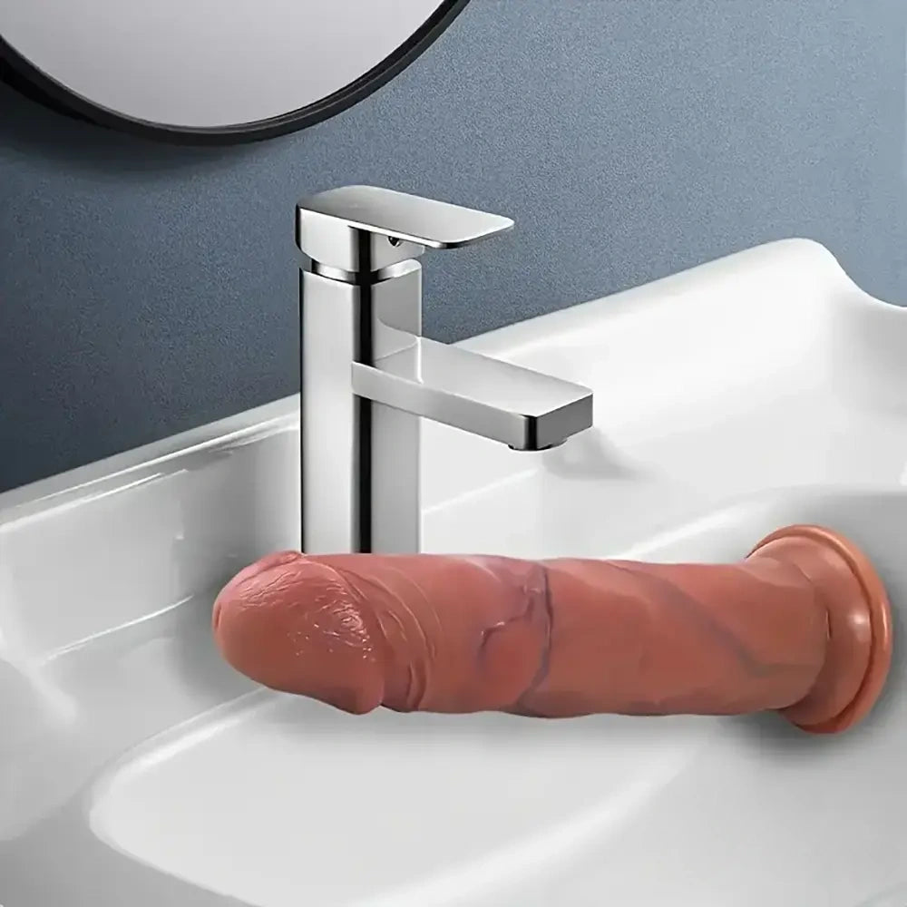 8.07in Soft Real Big Silicone Uncut G Spot Dildo With Sliding Skin