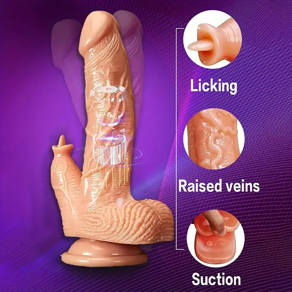 8.11in Big Vibrating Wireless App Controlled Dildo With Licking Tongue