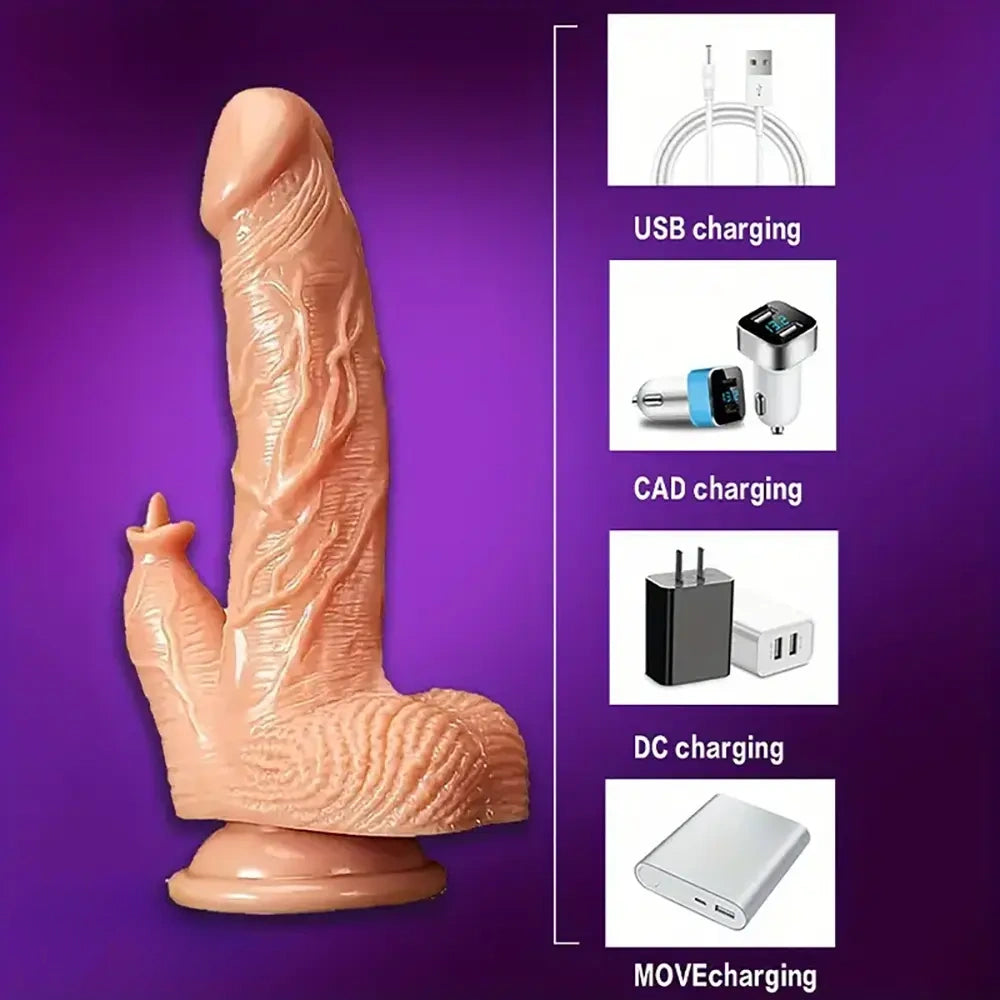 8.11in Big Vibrating Wireless App Controlled Dildo With Licking Tongue