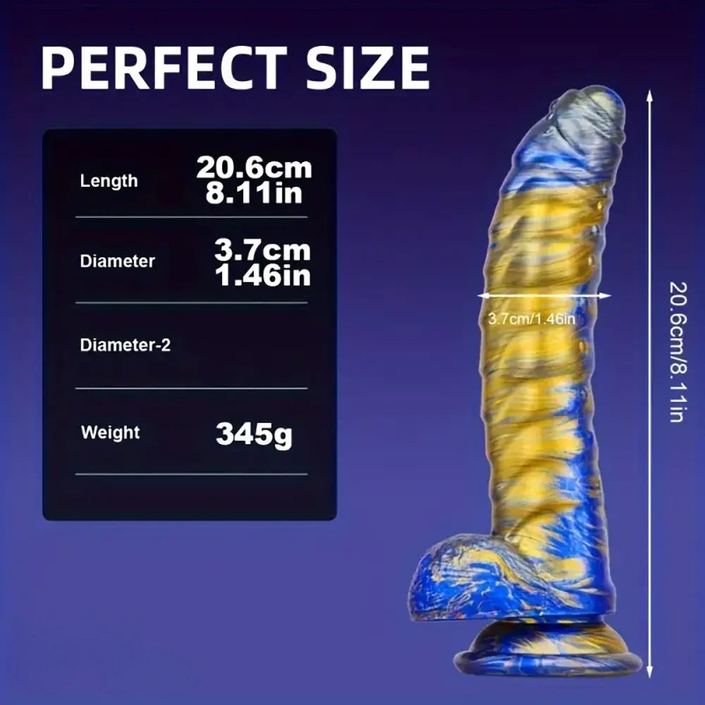 8.11in CATERPILLAR Gilded Mixed Color Creative Silicone Dildo SM Sex Toy