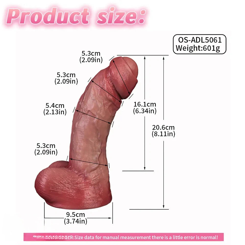 8.11in Double-layer Liquid Silicone Skin-like Soft Uncut Dildo Masturbator