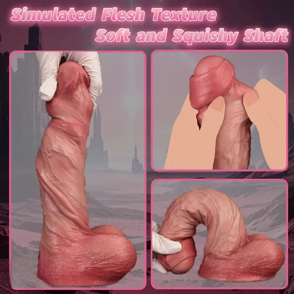 8.11in Double-layer Liquid Silicone Skin-like Soft Uncut Dildo Masturbator