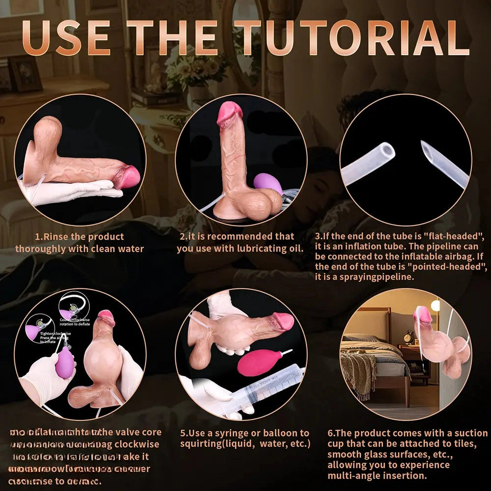 8.11in Inflatable Squirting Soft Silicone Dildo For Man Woman Anal Sex Toy