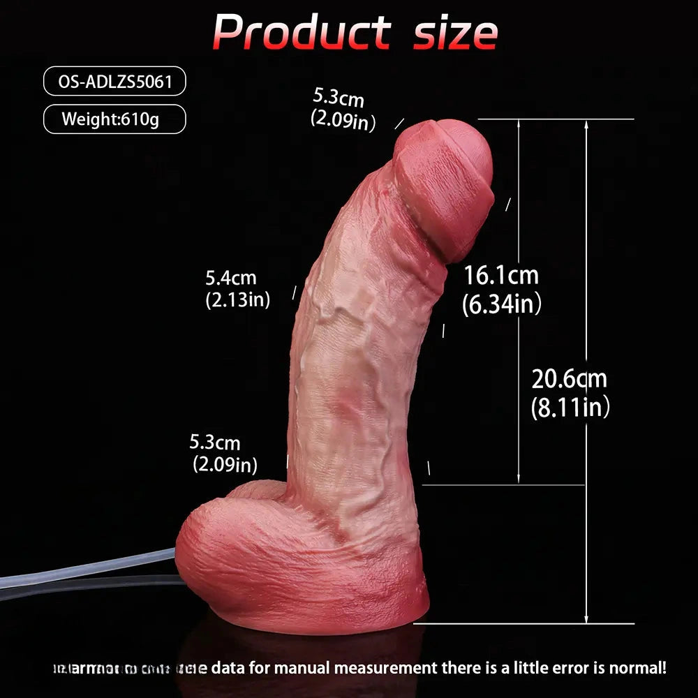 8.11in Liquid Silicone Uncut Double Layer Realistic Cumming Dildo Sex Toy