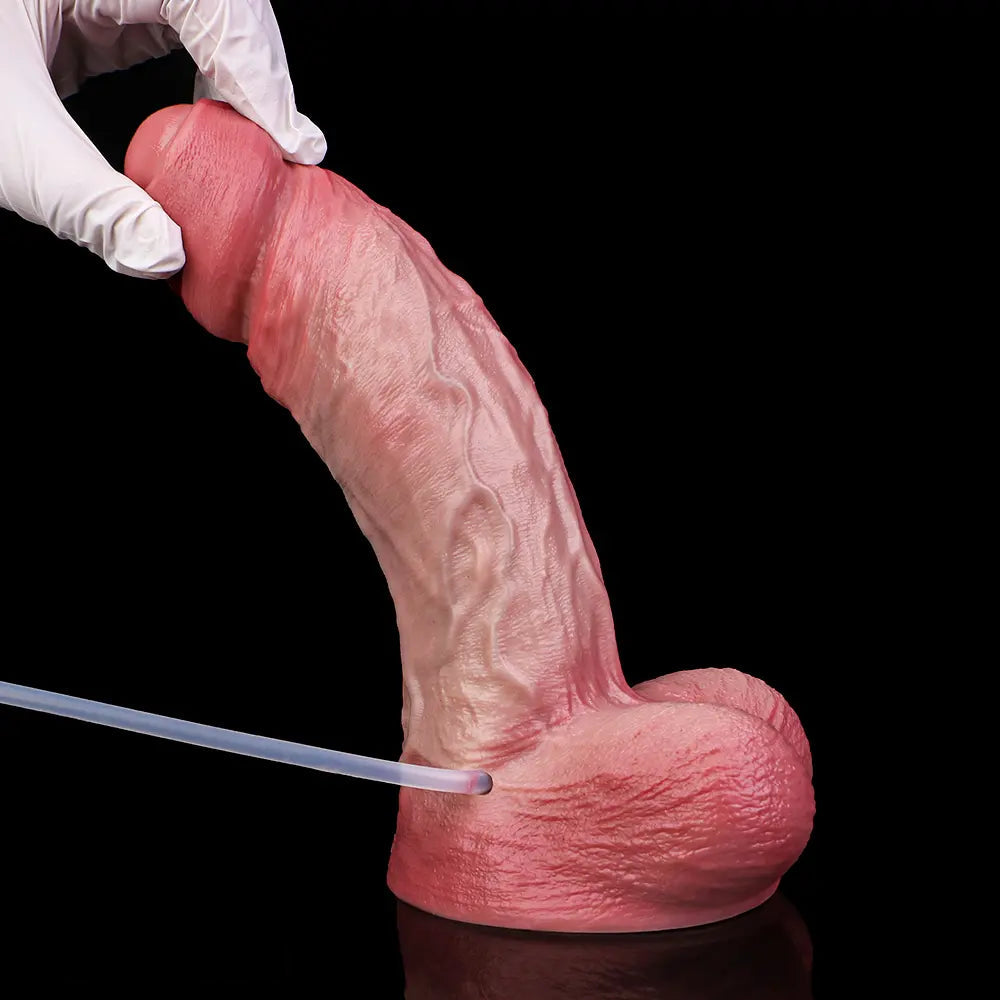 8.11in Liquid Silicone Uncut Double Layer Realistic Cumming Dildo Sex Toy