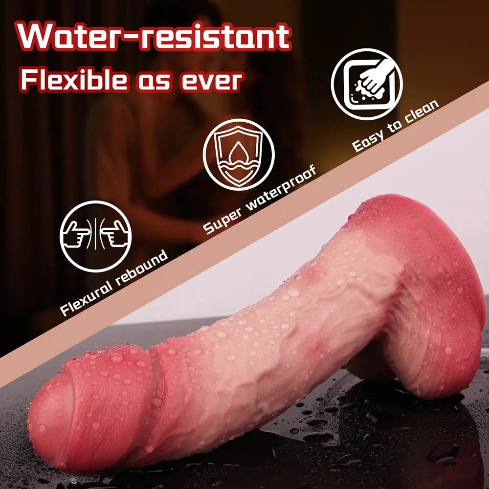 8.11in Liquid Silicone Uncut Double Layer Realistic Cumming Dildo Sex Toy
