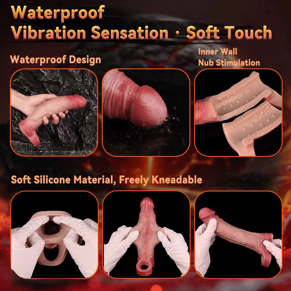 8.11in Realistic Penis Silicone Soft Dildo Vibrating Sleeve Extender Intimacy Game