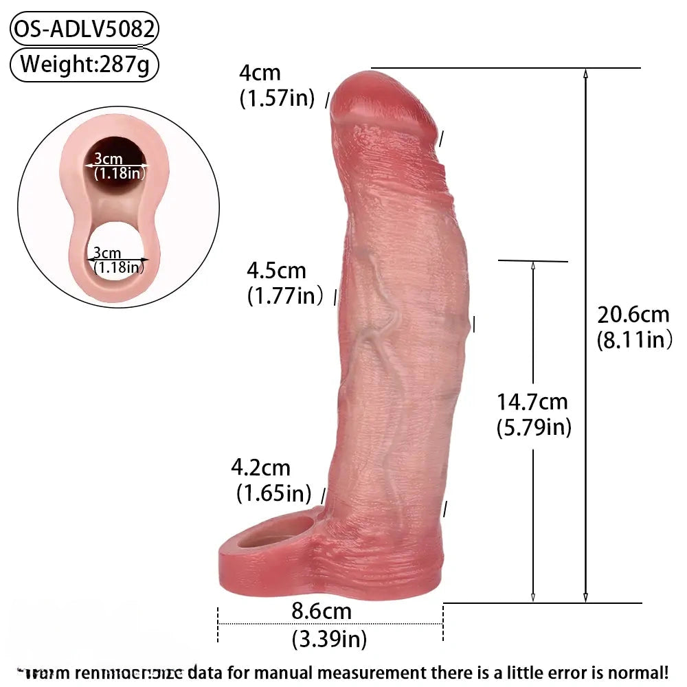 8.11in Realistic Penis Silicone Soft Dildo Vibrating Sleeve Extender Intimacy Game