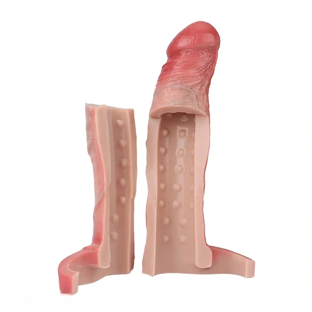 8.11in Realistic Penis Silicone Soft Dildo Vibrating Sleeve Extender Intimacy Game