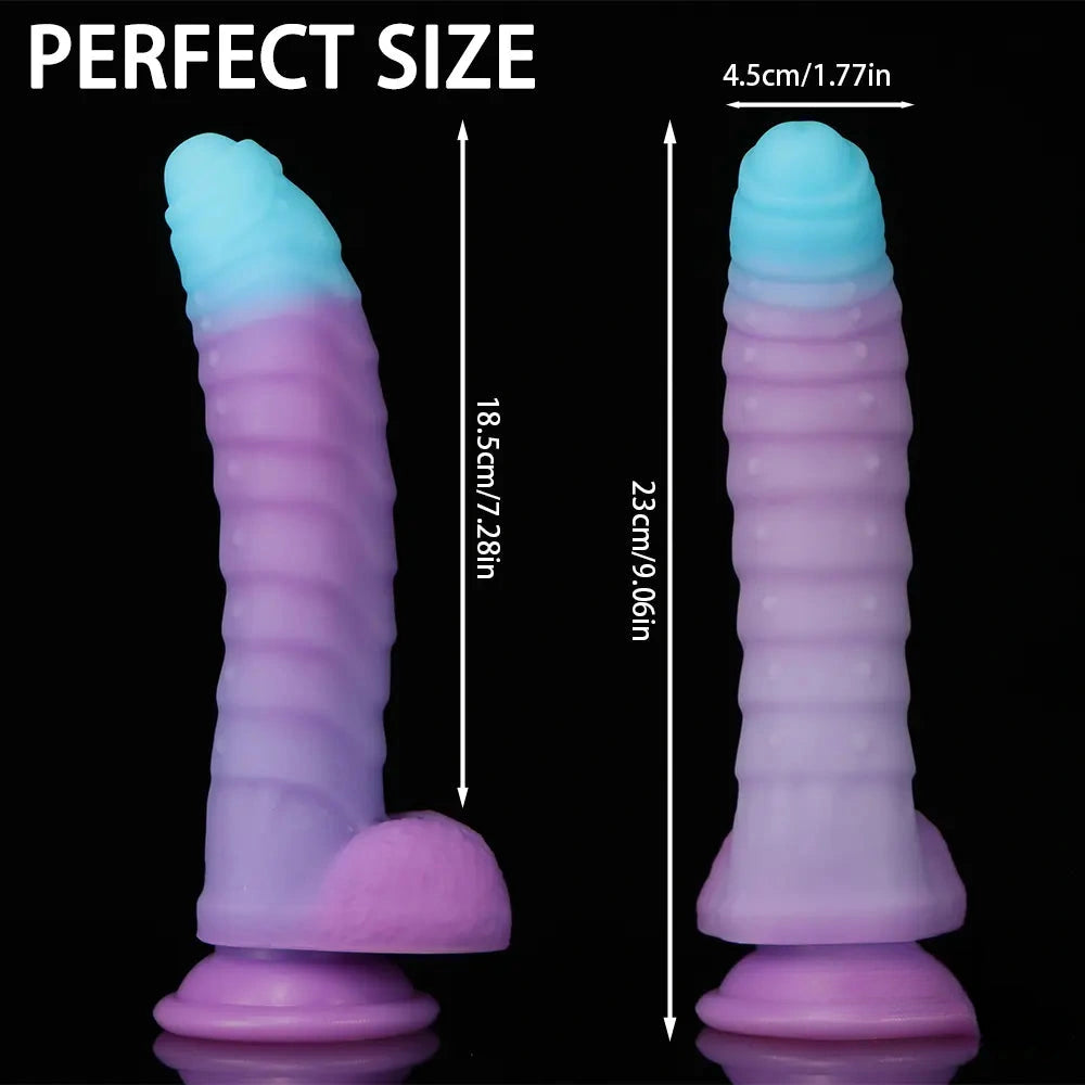 8.15in 9.06in Mixed Color Silicone Gradient Big Soft Odd Dildo Sex Toy