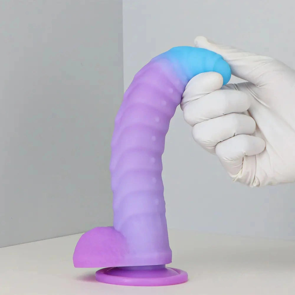 8.15in 9.06in Mixed Color Silicone Gradient Big Soft Odd Dildo Sex Toy
