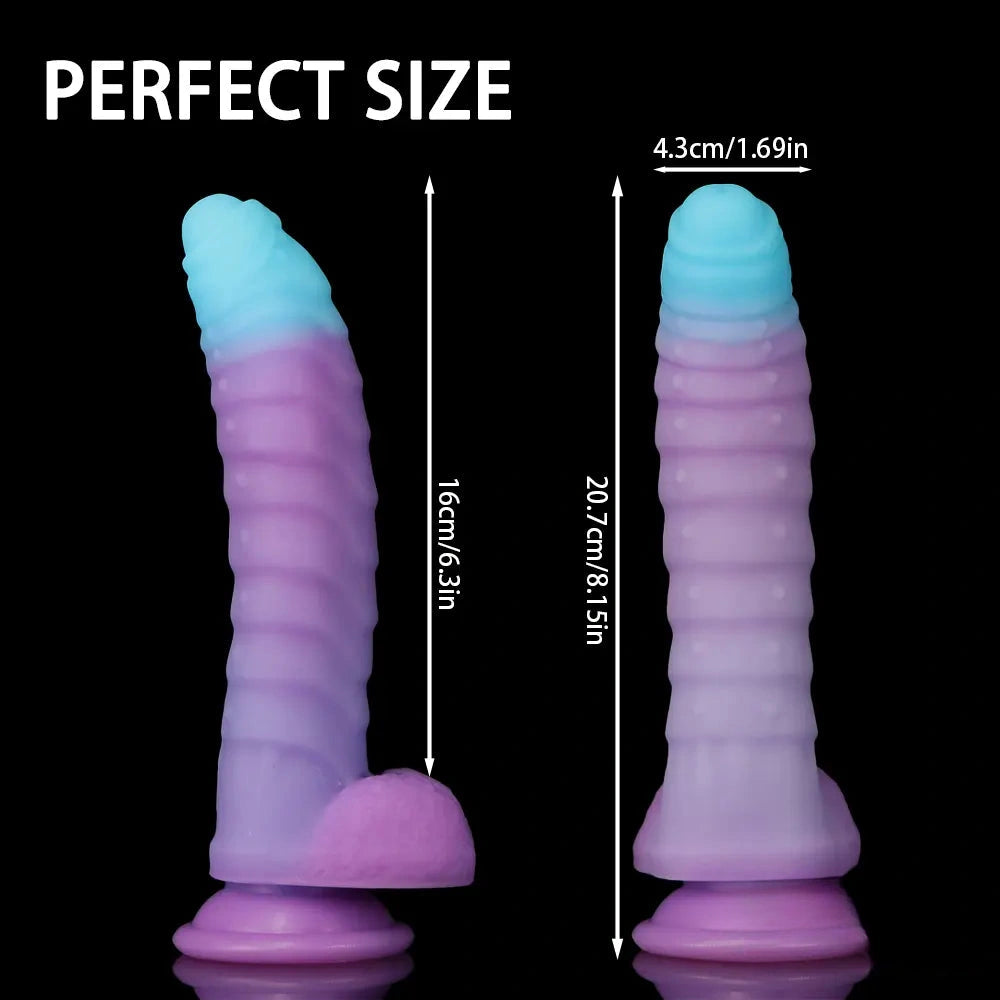 8.15in 9.06in Mixed Color Silicone Gradient Big Soft Odd Dildo Sex Toy