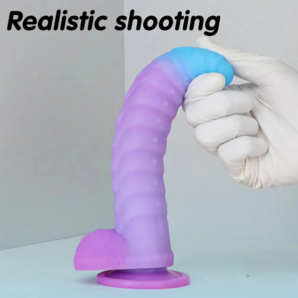 8.15in 9.06in Mixed Color Silicone Gradient Big Soft Odd Dildo Sex Toy