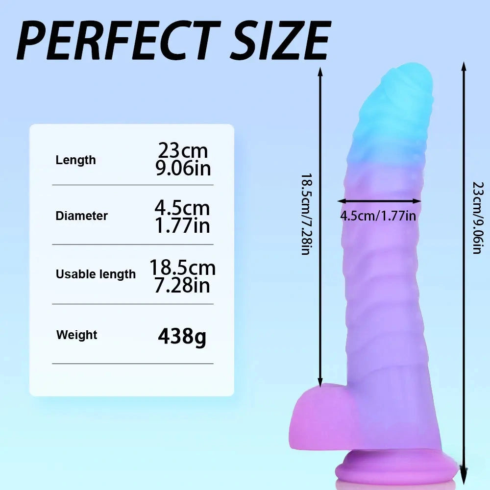 8.15in 9.06in Mixed Color Silicone Gradient Big Soft Odd Dildo Sex Toy