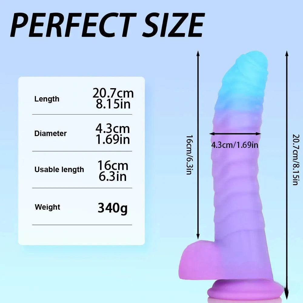 8.15in 9.06in Mixed Color Silicone Gradient Big Soft Odd Dildo Sex Toy