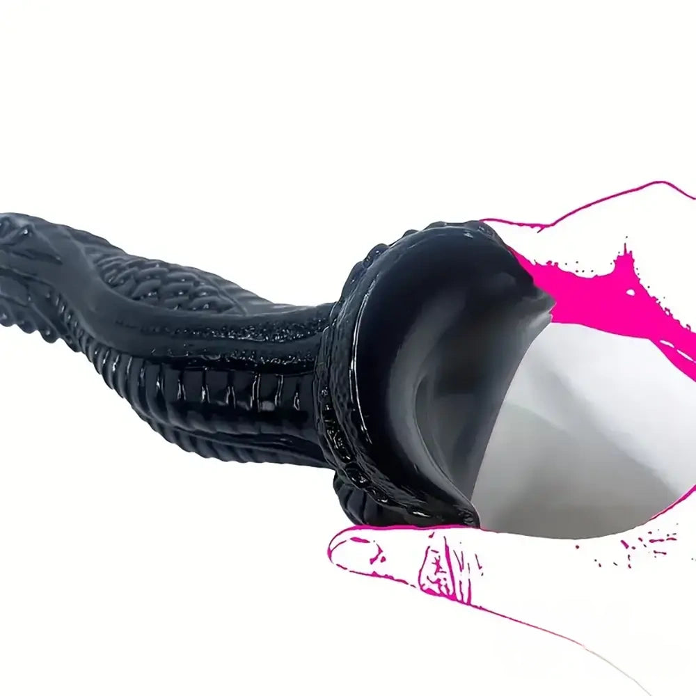8.15in PVC Dragon Large Black Dildo For Women Strong Suction Cup
