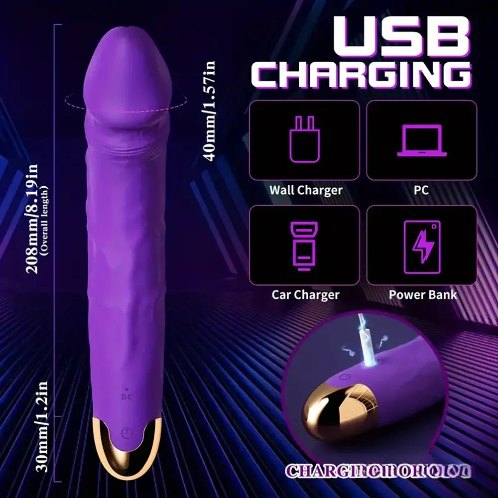 8.19in Big Vibrating Rotation Auto Dildo BDSM Sex Toy For G Spot
