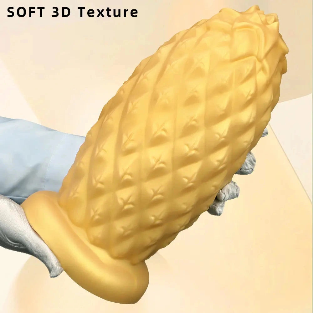 8.26in 10.03in 11.81in Gold Silicone Pineapple Giant Penis Anal Plug Dildo