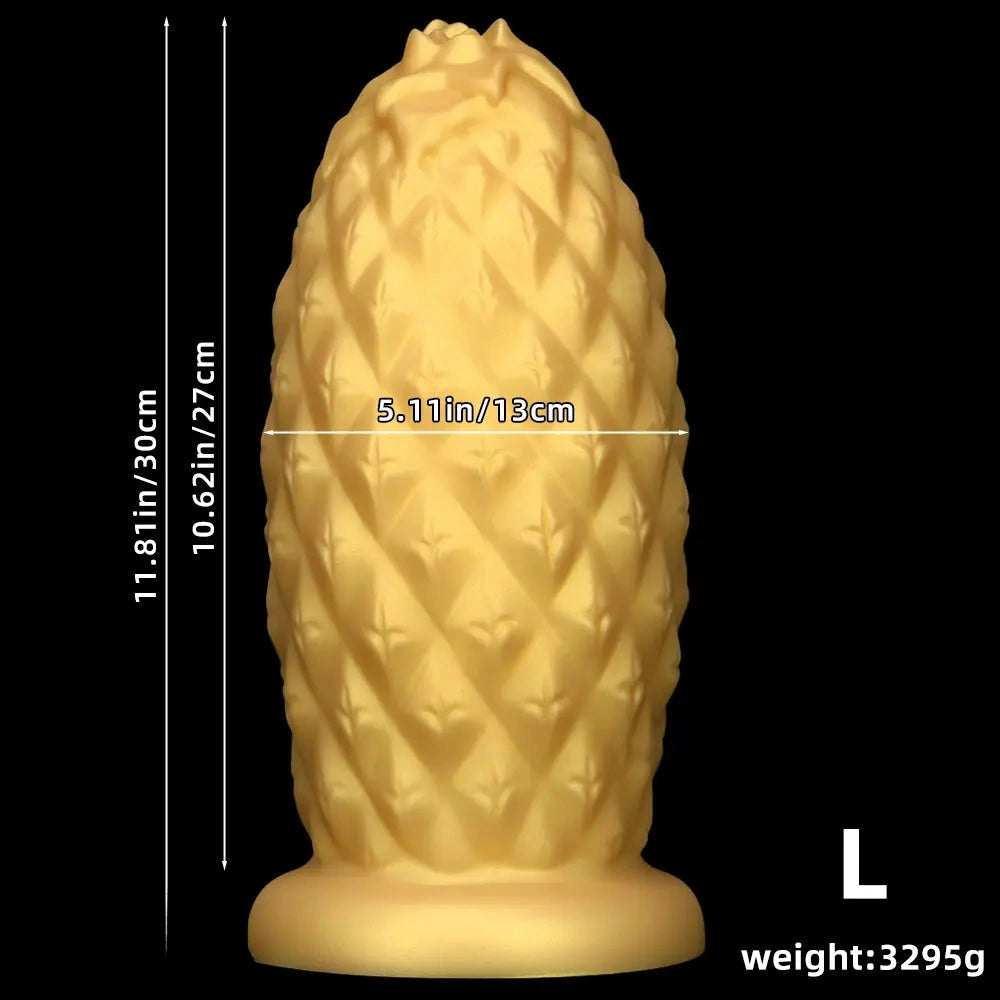 8.26in 10.03in 11.81in Gold Silicone Pineapple Giant Penis Anal Plug Dildo