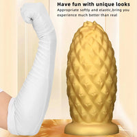 8.26in 10.03in 11.81in Gold Silicone Pineapple Giant Penis Anal Plug Dildo